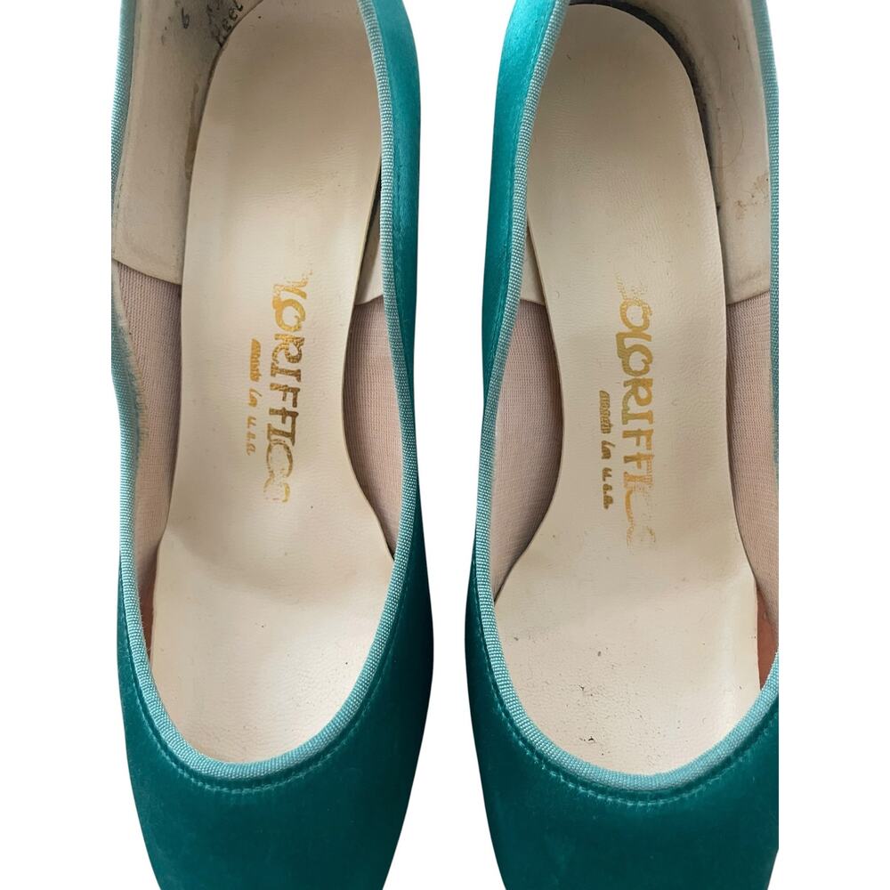 Vintage Coloriffics Emerald Green Satin Pumps Heels Size 6 - Picture 4 of 8